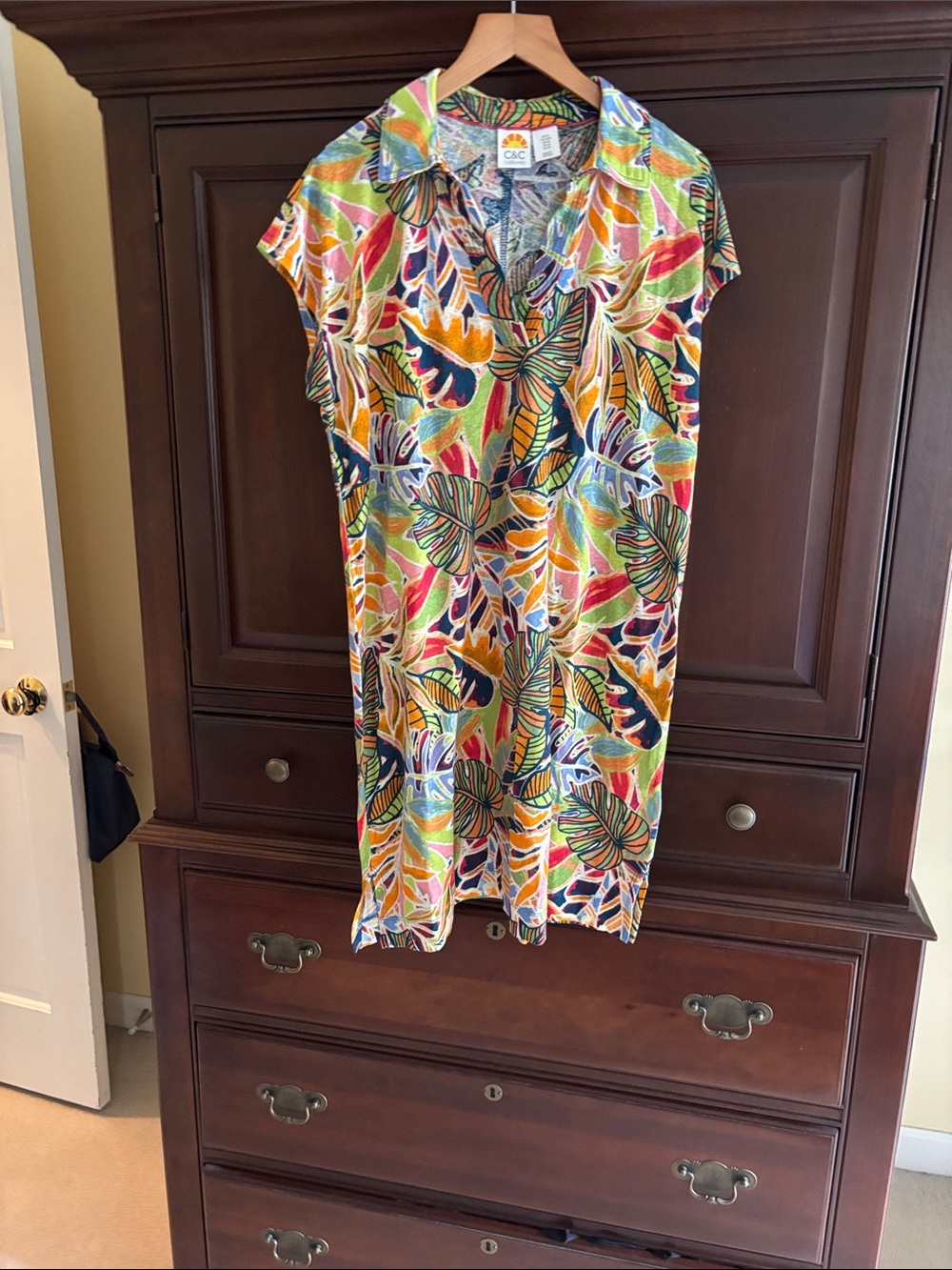 C&C California Multicolor Tropical Leaf Print Shirt Dress